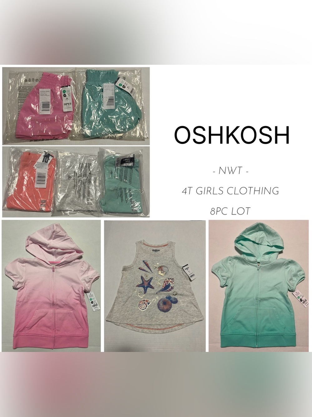 CARTERS OSHKOSH - 4T - NWT - 8PCS - TODDLER GIRLS SPRING / SUMMER LOT